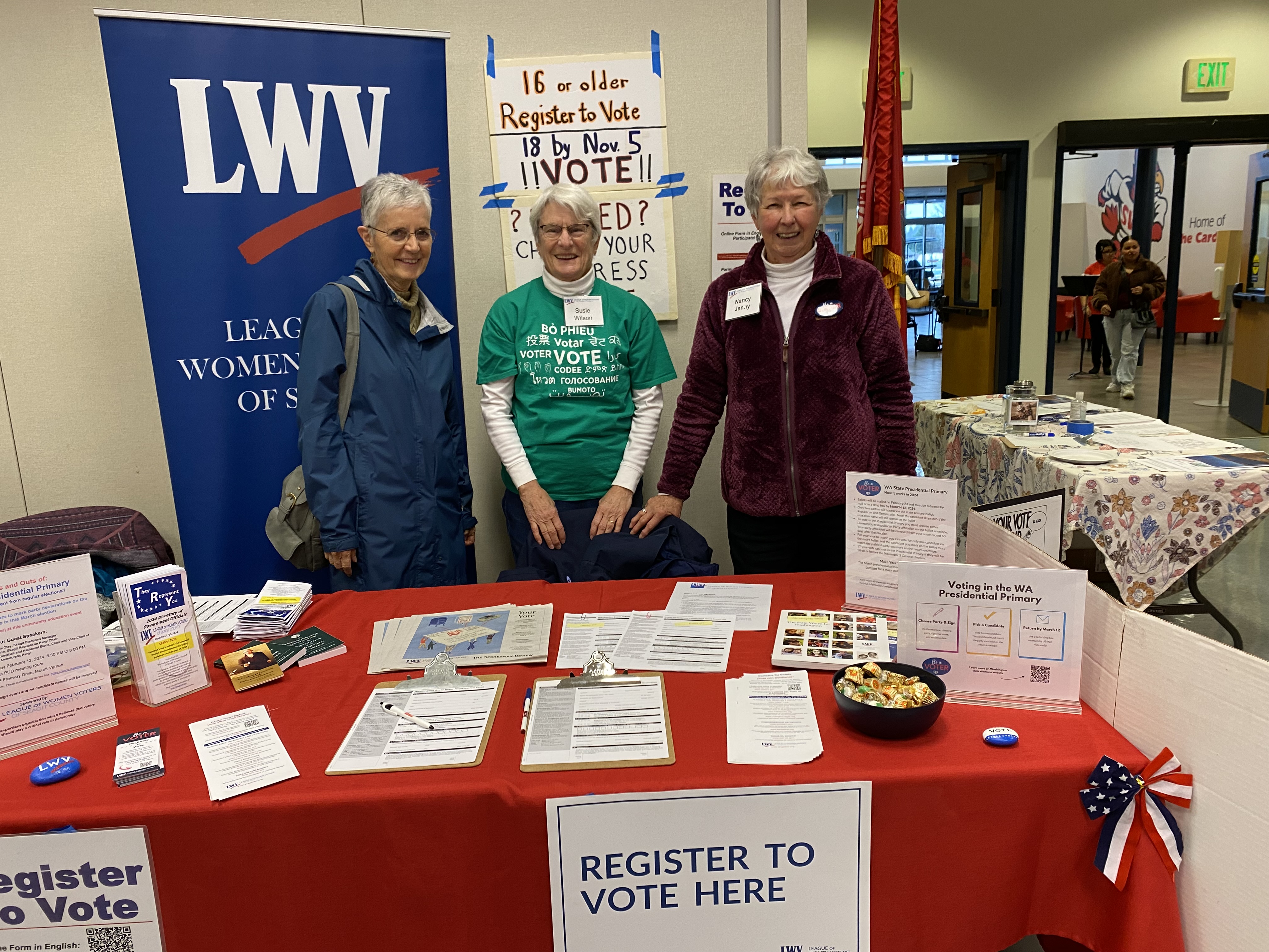 Janet Dillard, Susie Wilson, and Nancy Jenny Registering Voters at SVG