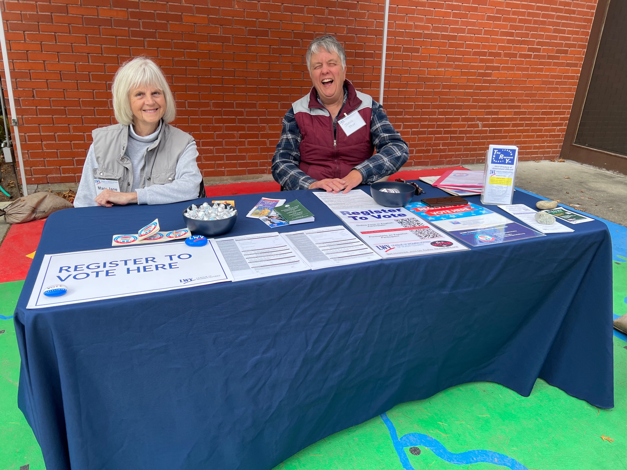Mary Jane and Janice registering voters in Mount Vernon