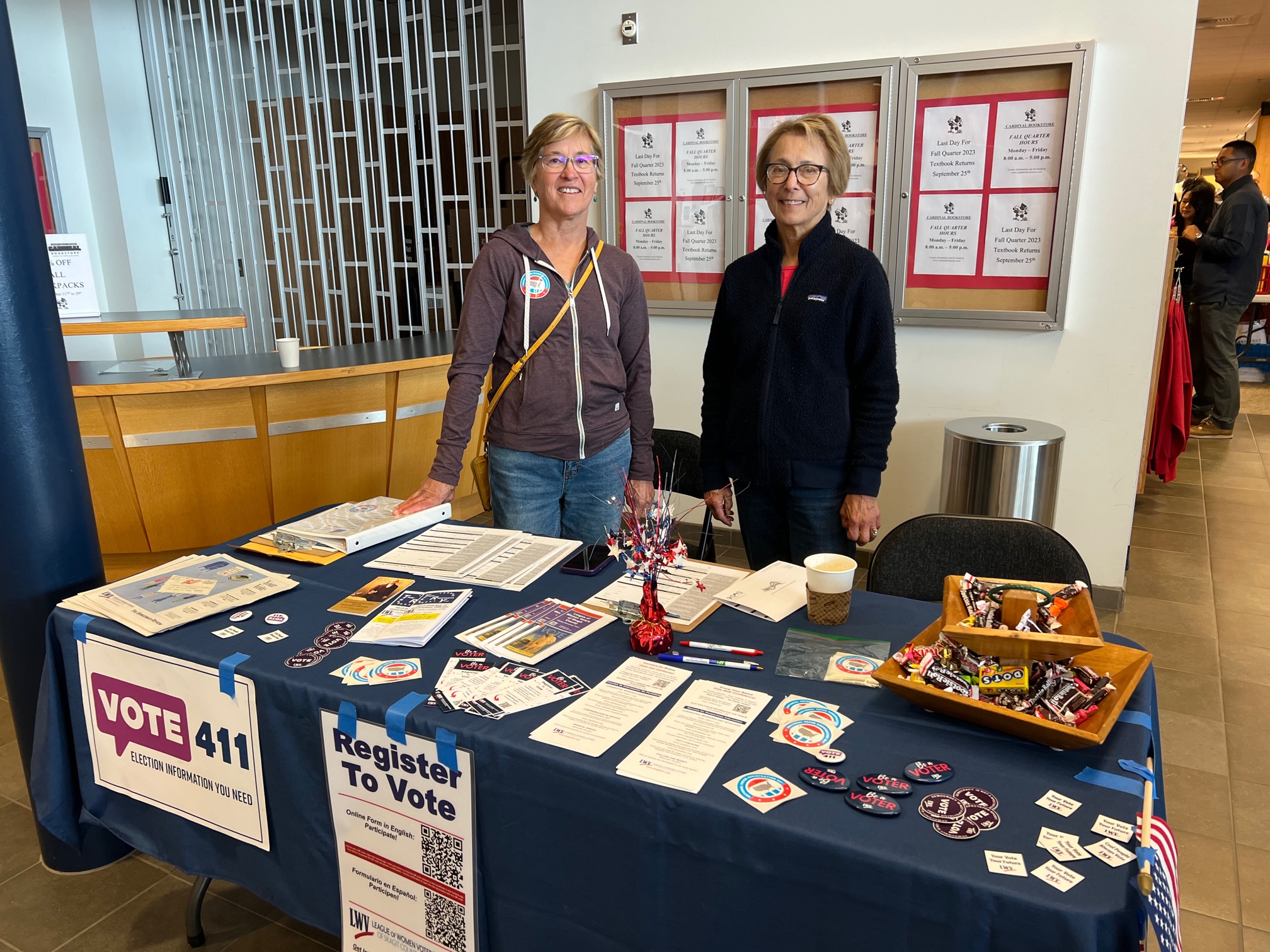 Jane and Susan registering voters at Skagit Valley College